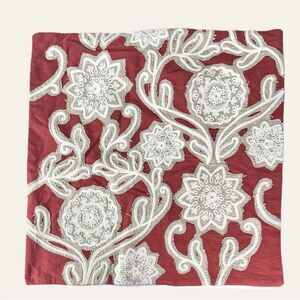 Pottery Barn Embroidered Floral Rust Orange and Cream Euro Sham Pillow Case